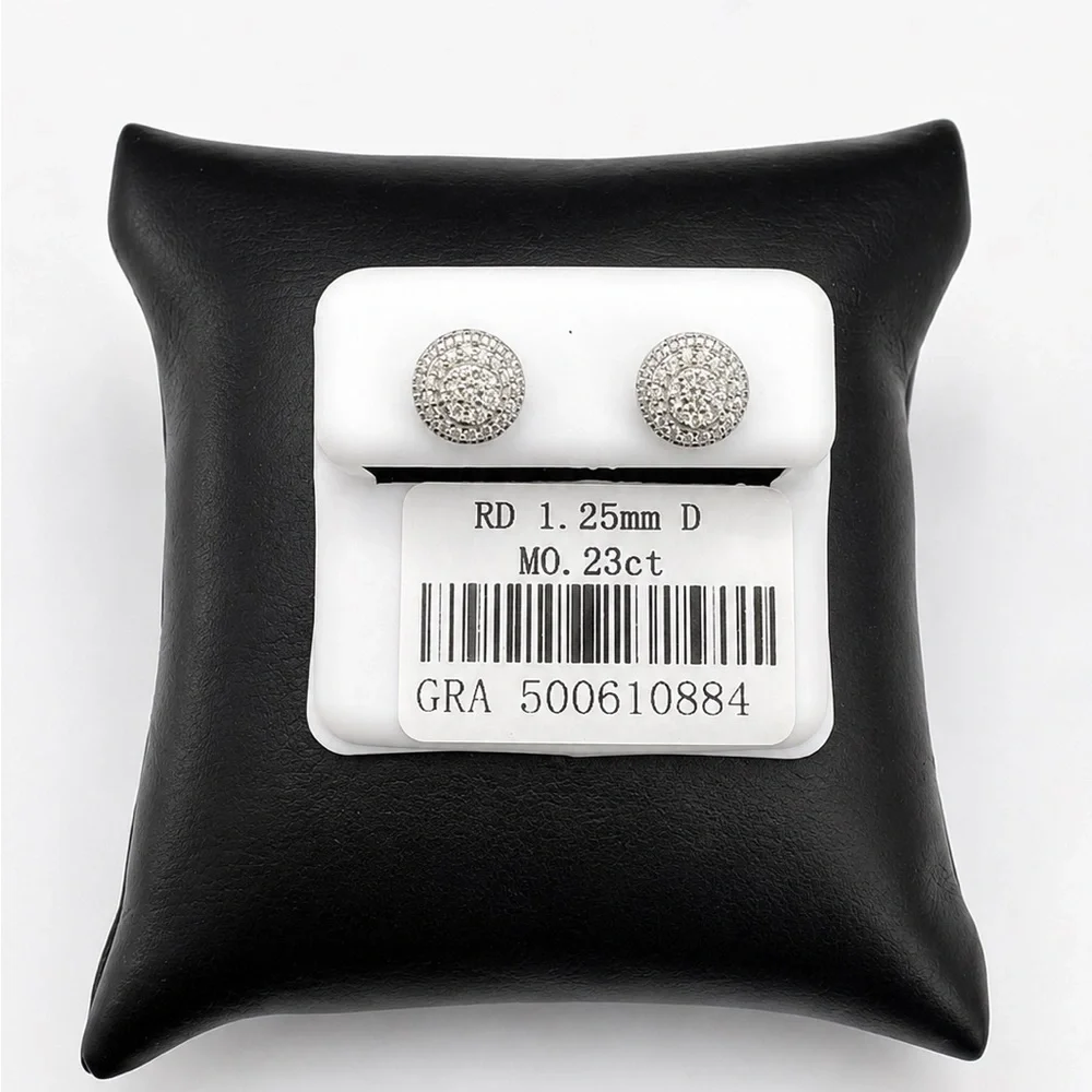 925 Sterling Silver 0.23CT MOISSANITE Round Halo Stud Earrings Screw Back